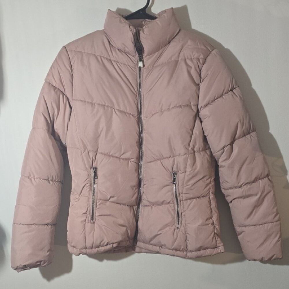 Women's Light Pink Quilted Puffer Jacket with Zipper Pockets